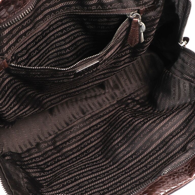 Prada Brown Crocodile-Embossed Shoulder Bag ○ Labellov ○ Buy and