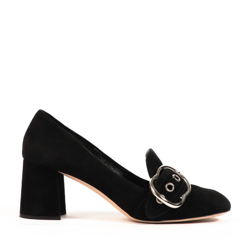 Miu Miu Black Suede Block Heels size 40 Labellov Buy and Sell Authentic Luxury