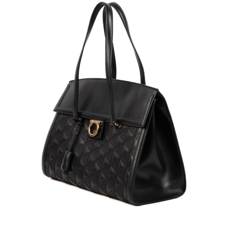 Ferragamo Black Gancini Quilted Handbag ○ Labellov ○ Buy