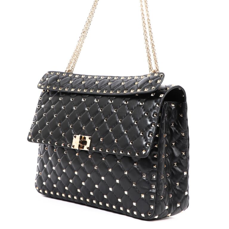 Valentino Garavani Black Large Rockstud Spike Nappa Bag