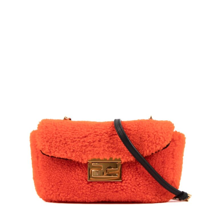 Fendi Orange Shearling Mini Be Baguette Shoulder Bag ○ Labellov