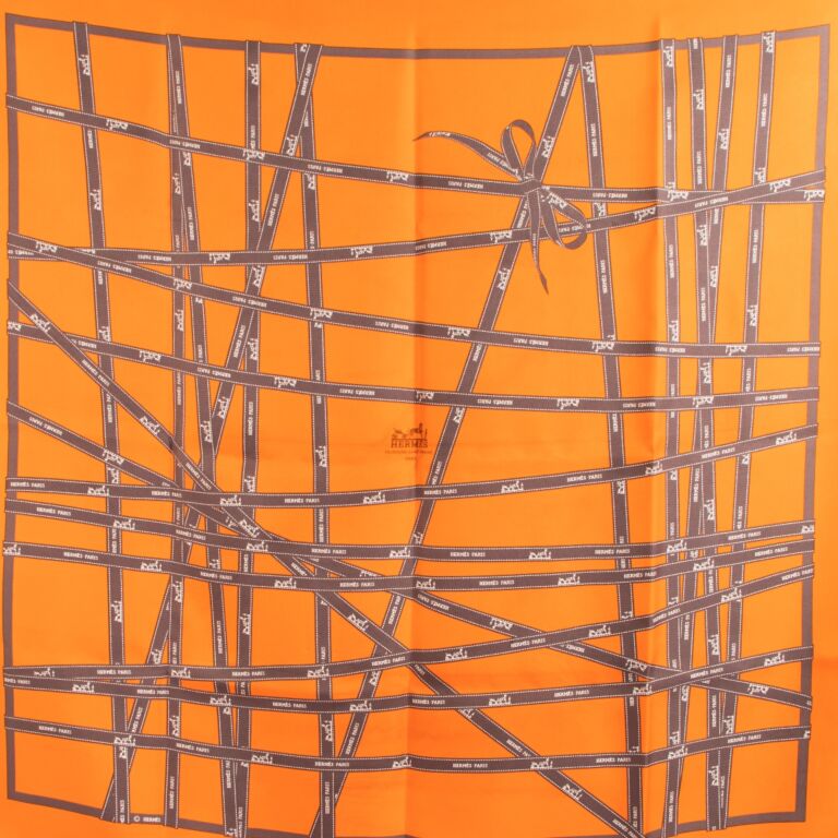 Hermès Orange Ribbon Silk Scarf 90 ○ Labellov ○ Buy and