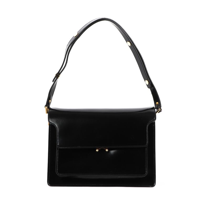Marni Black Calf Leather Large Trunk Shoulder Bag Labellov