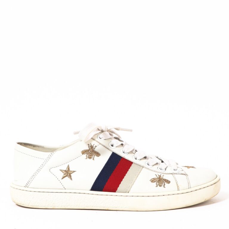 Gucci White Leather Ace Bee And Stars Sneakers Size  ○ Labellov ○ Buy  and Sell Authentic Luxury