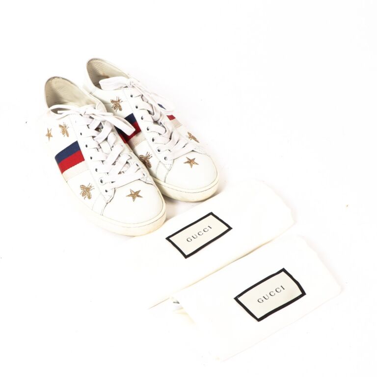 Gucci White Leather Ace Bee And Stars Sneakers Size 36.5