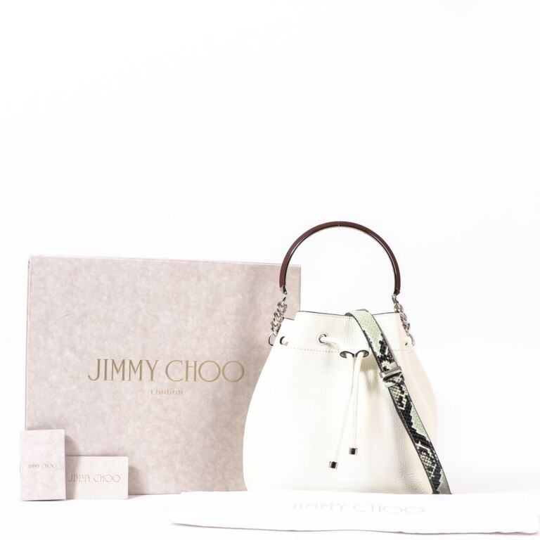 Jimmy Choo White Calf Leather Bon Bon Bucket Bag ○ Labellov Jimmy Choo White Calf Leather Bon Bon Bucket Bag ○ Labellov