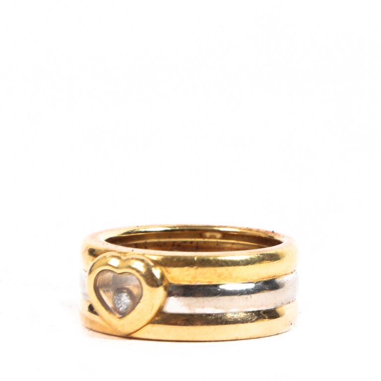 Chopard 18k White Yellow Gold Heart Happy Diamond Ring Size 54