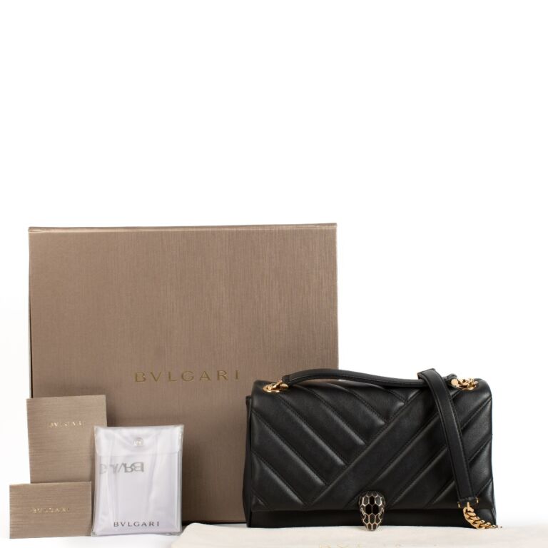 Bulgari Black Leather Serpenti Cabochon Chain Bag