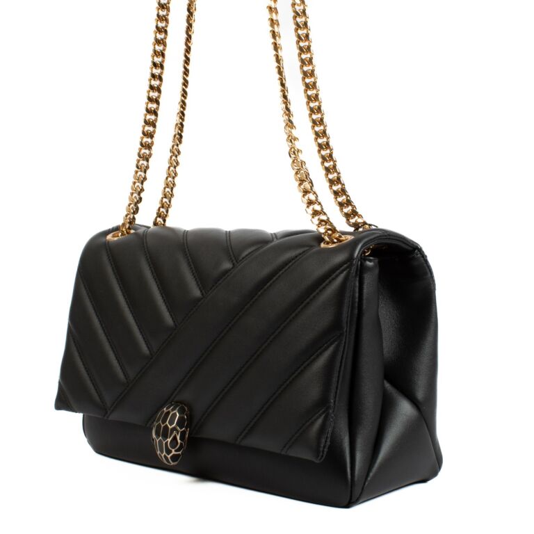 いいスタイル Bulgari Black Bag Chain Cabochon Serpenti Leather 小物