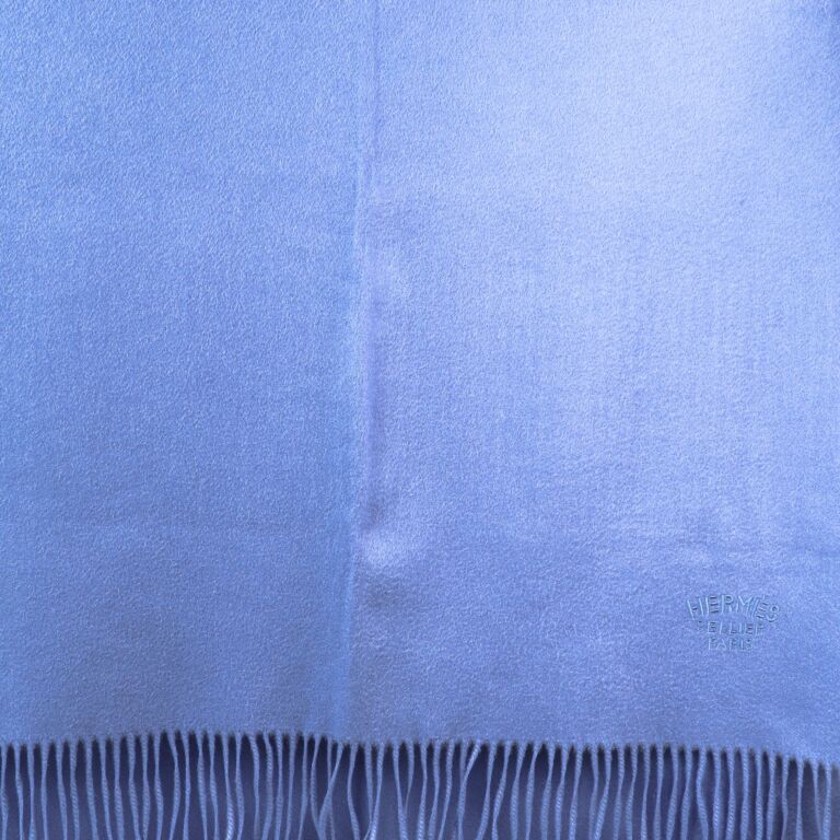 Hermès Bleu Lavande Broderie H Cashmere Etole Scarf