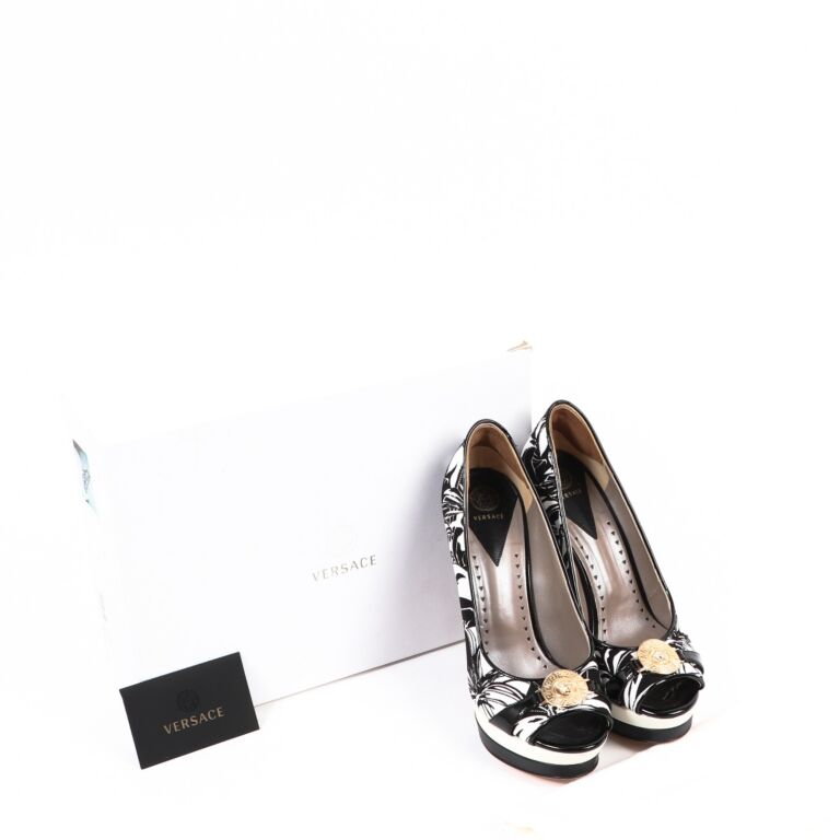Versace black sale and white heels