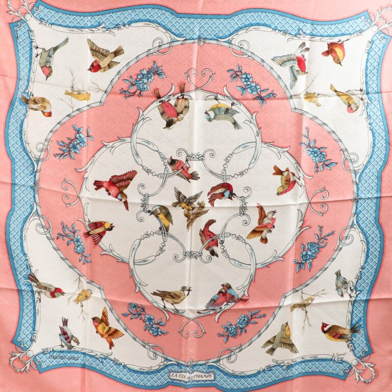 Hermès Pink La Clé des Champs Silk Jacquard 90 Scarf