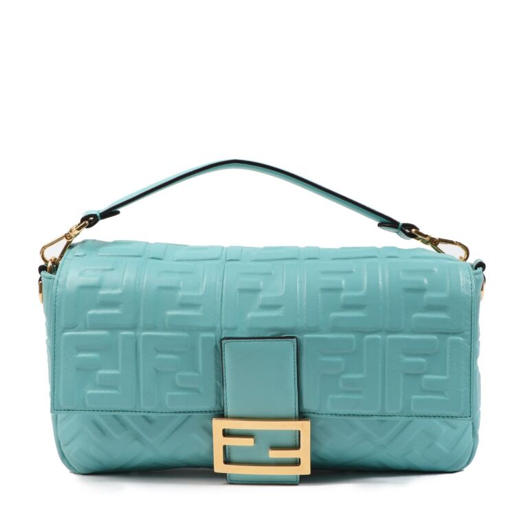 Fendi Large Baguette Turquoise Nappa Leather Labellov Buy and Sell ...