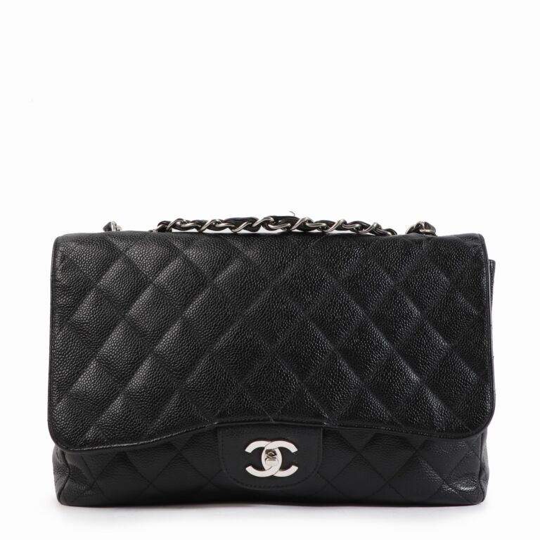 Chanel Large O Black Caviar Leather Clutch