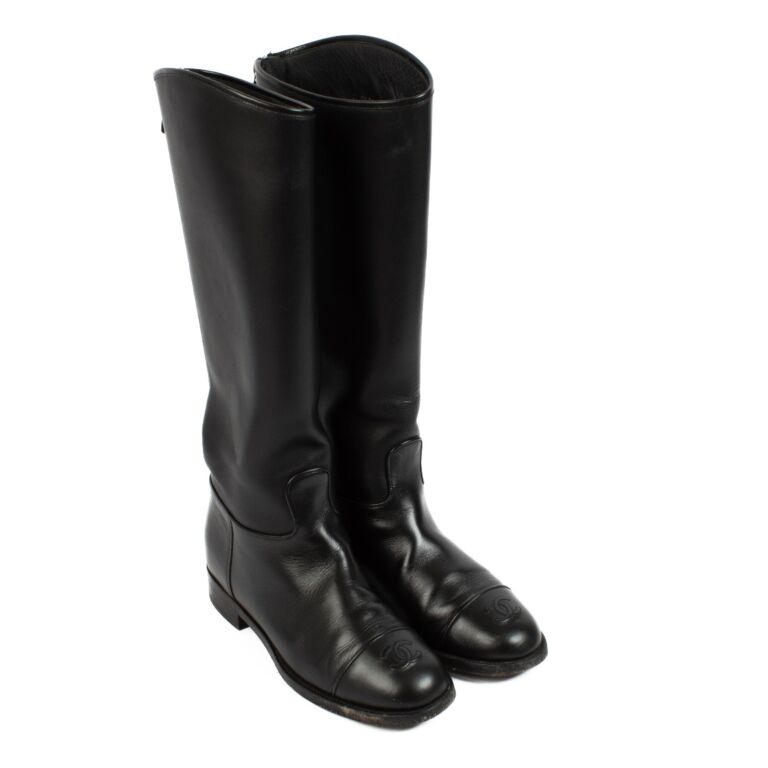 Chanel Black CC Cap Toe High Boots Size 38 Labellov Buy and Sell Authentic Luxury