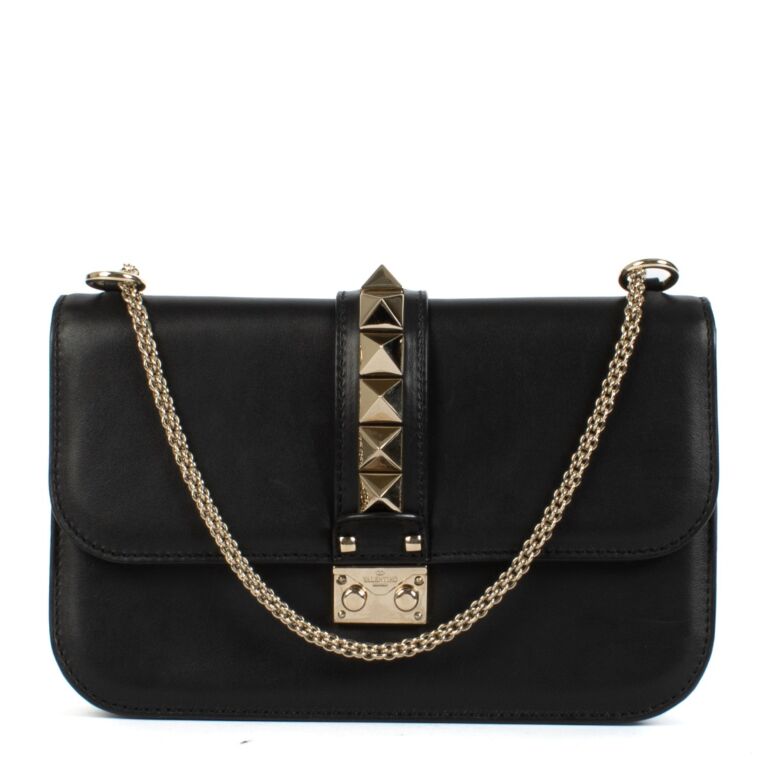 Valentino Garavani Black Medium Glam Lock Bag Labellov Buy