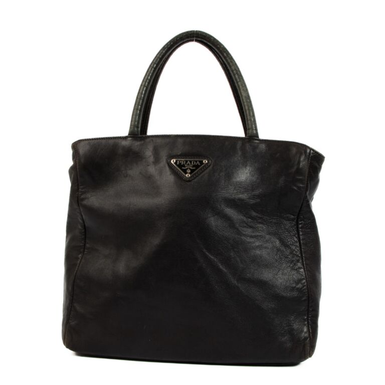 Prada Logo Black Leather Tote Bag Labellov Buy and Sell
