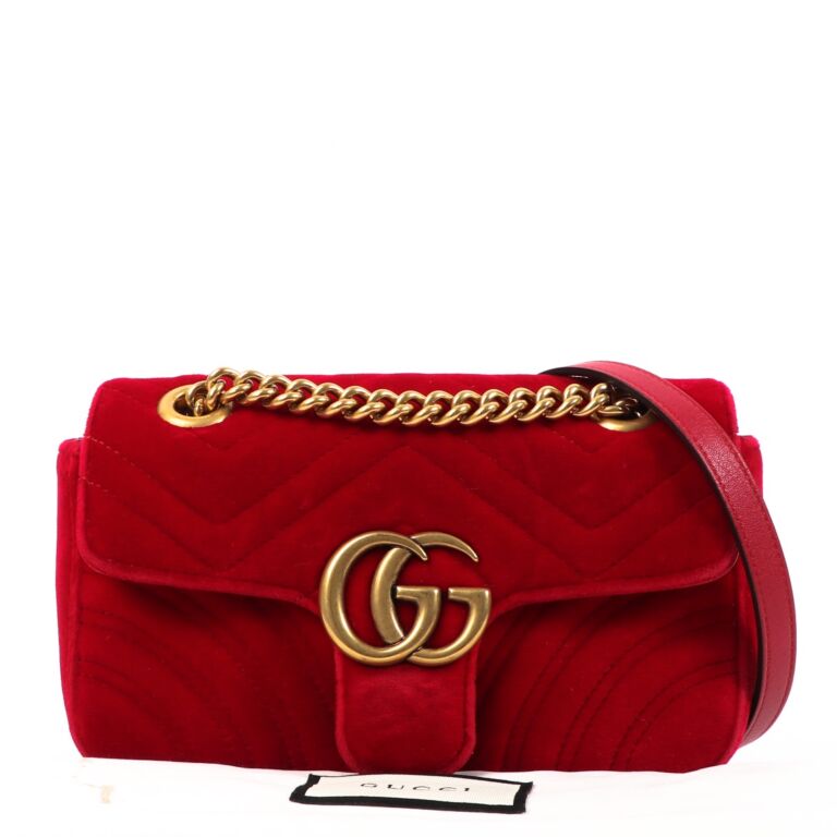 Gucci Marmont GG Red Velvet Shoulder Bag Small