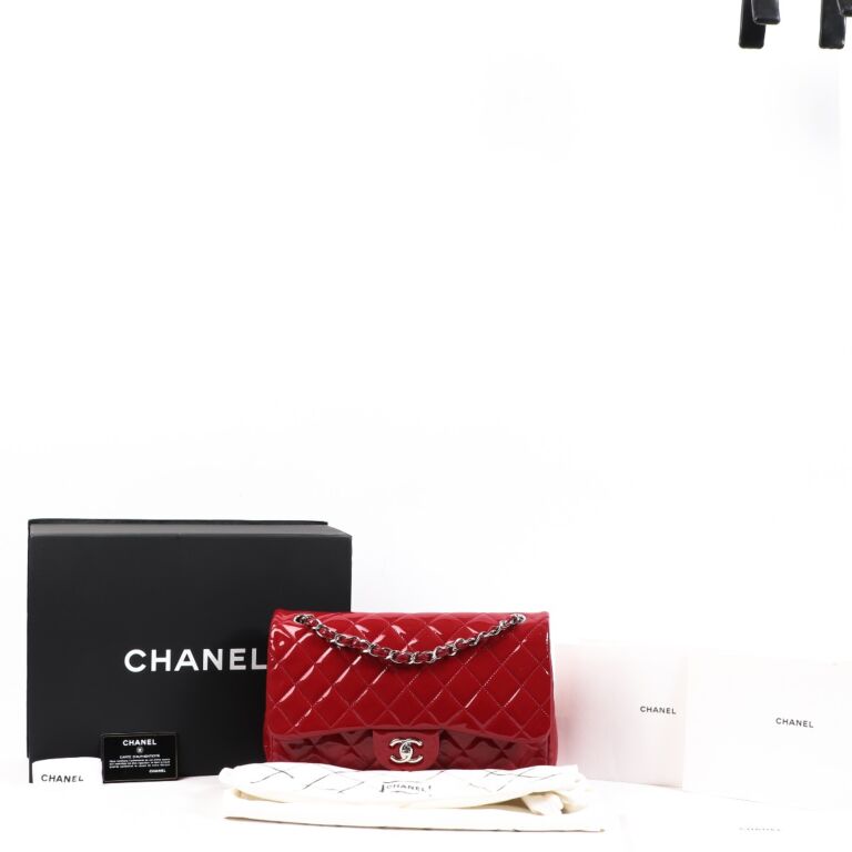 Chanel Patent Red Classic Flap Jumbo Shoulder/Crossbody Bag ○ Labellov ○  Buy and Sell Authentic Luxury