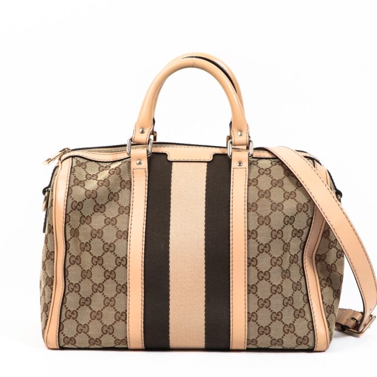 Gucci GG Canvas Web Boston Bag ○ Labellov ○ Buy and Sell