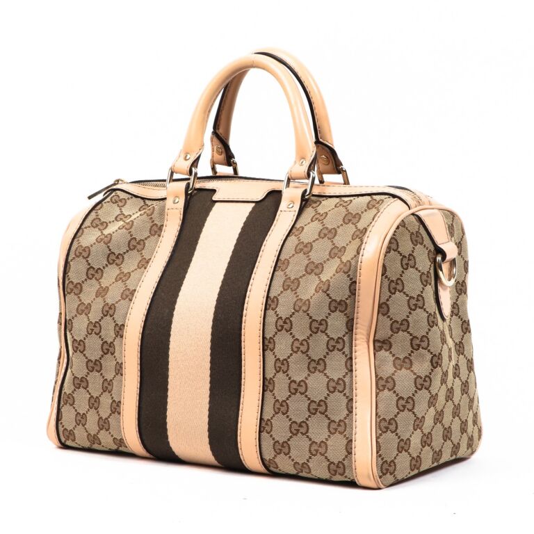 Gucci vintage web original sales gg canvas boston bag