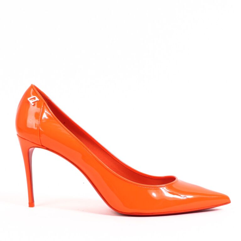 Christian Louboutin Orange Patent Leather Sporty Kate 85 Pumps