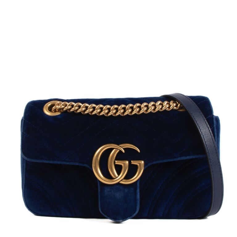 Gucci Blue Velvet Mini GG Marmont Bag Labellov Buy and Sell