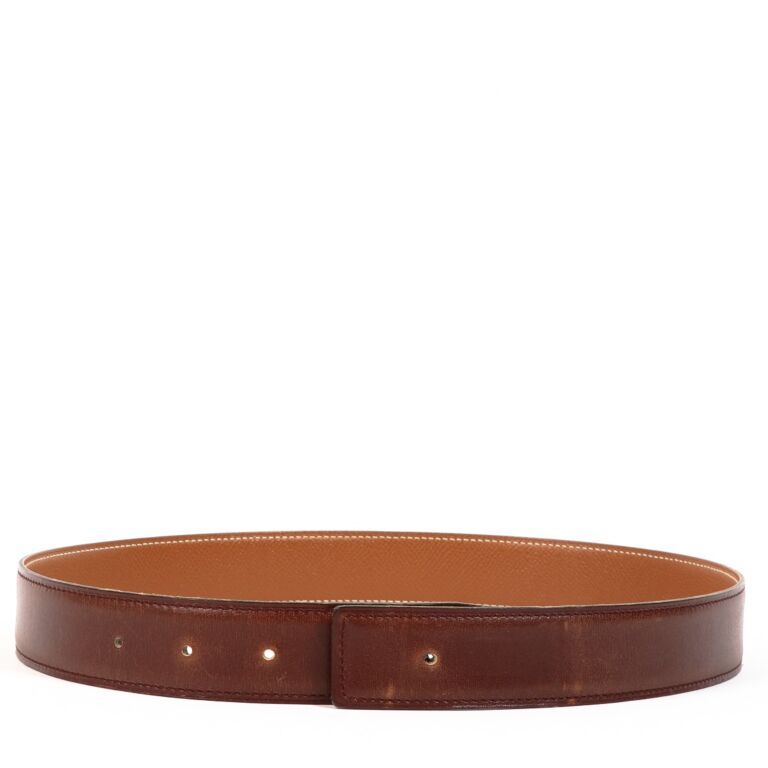 Hermes Brown Box Gold Courchevel Belt Strap Labellov Buy and Sell Authentic Luxury