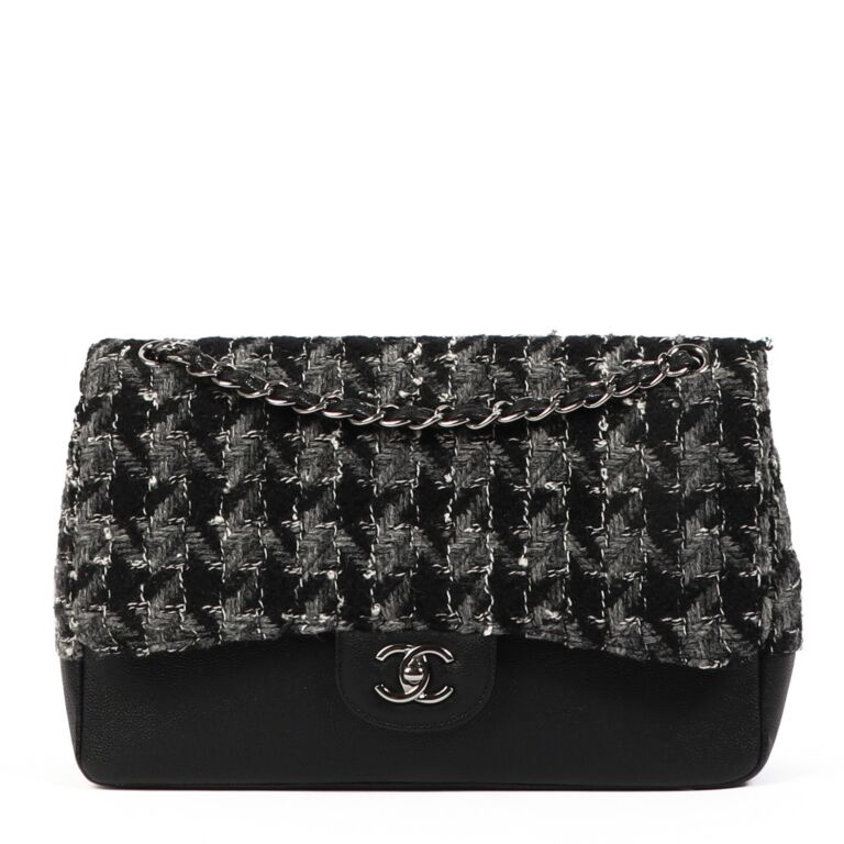 Chanel Houndstooth Tweed & Calfskin Large Classic Flap Bag ○ Labellov ○ Buy  and Sell Authentic Luxury