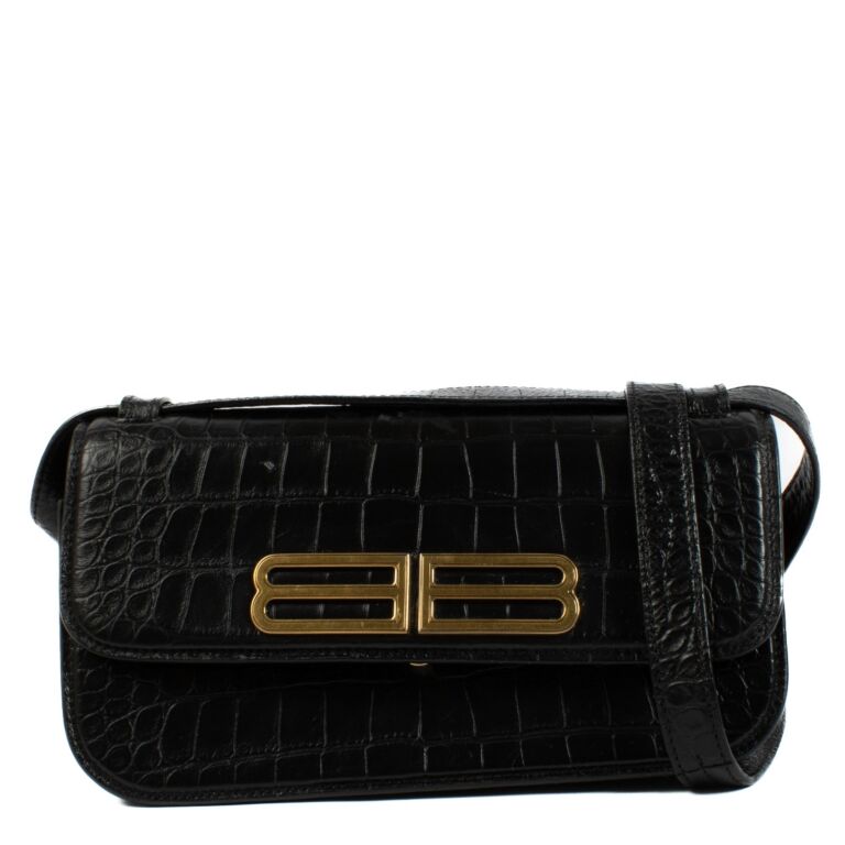 【コンビニ受取対応商品】 Balenciaga Bag S Gossip Leather Embossed Croc Black 小物