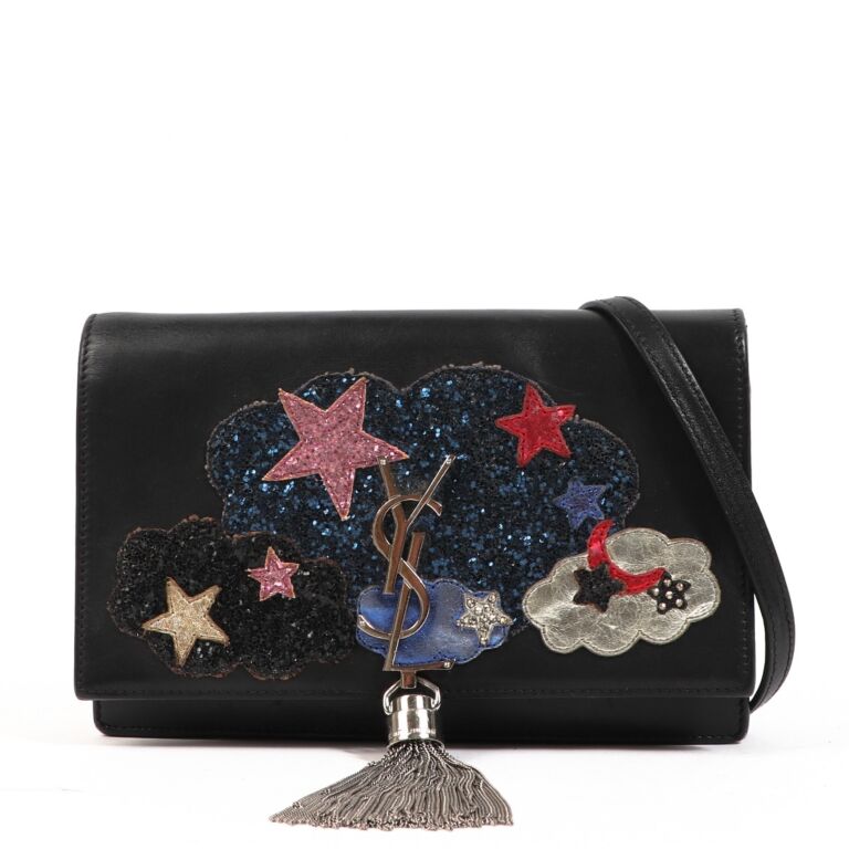 Saint Laurent Kate Patchwork Chain Wallet With Tassel Labellov
