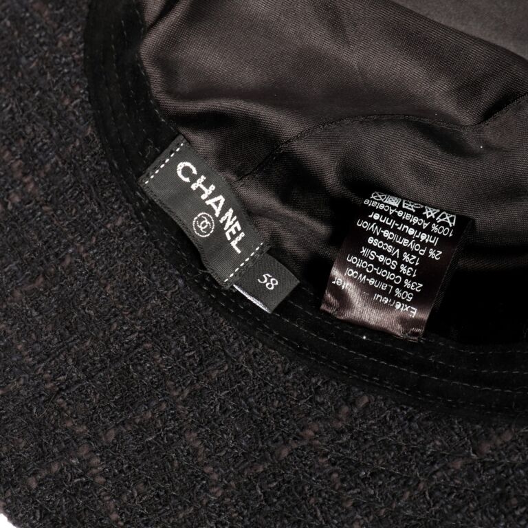 Chanel Black Tweed CC Camillia Bucket Hat - Size 58 ○ Labellov