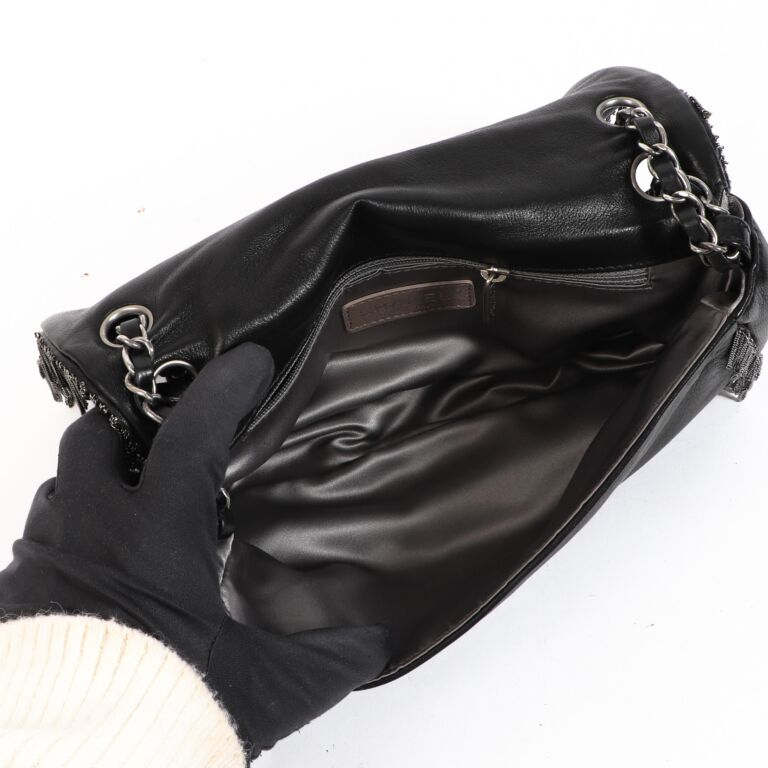 Chanel Black Lace Coco Mark Star Chain Shoulder Bag Metallic