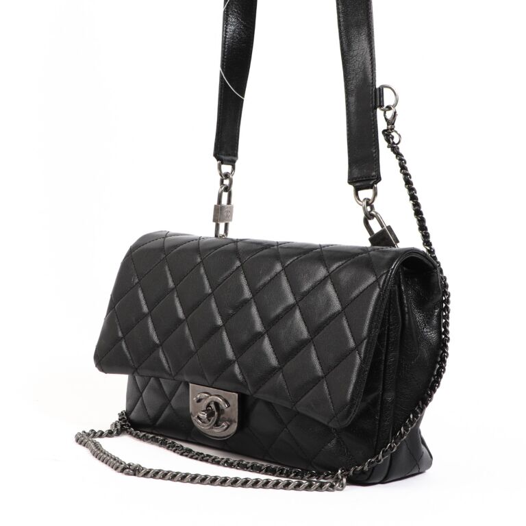 Chanel 2016 Black Goatskin Small Double Carry Waist Chain Flap Crossbody Bag