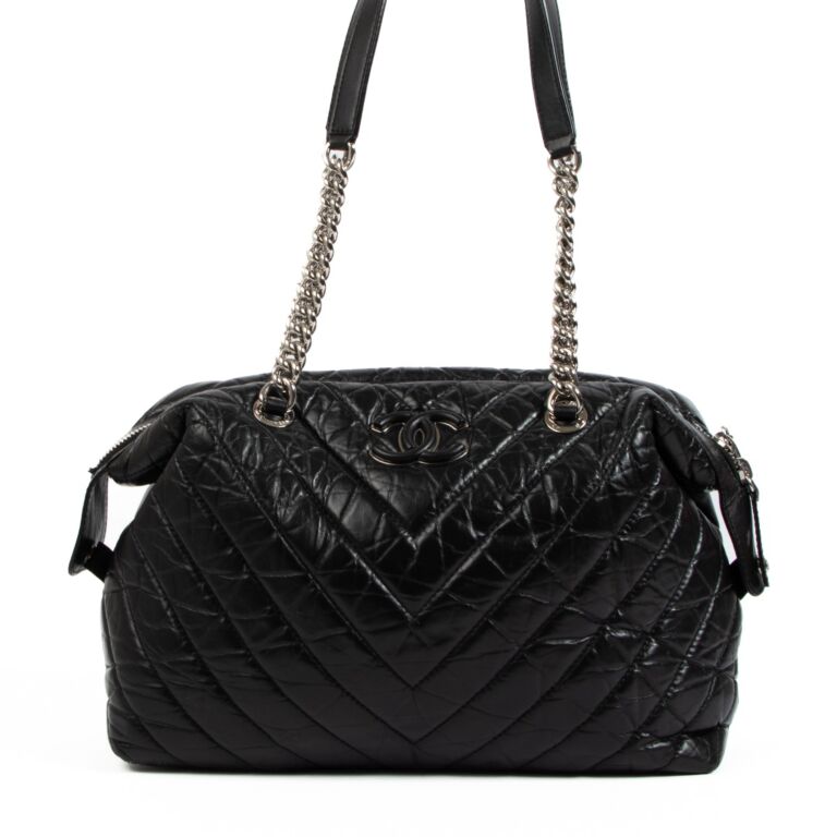 Chanel Black Chevron Aged Calfskin Bowling Bag ○ Labellov ○ Buy