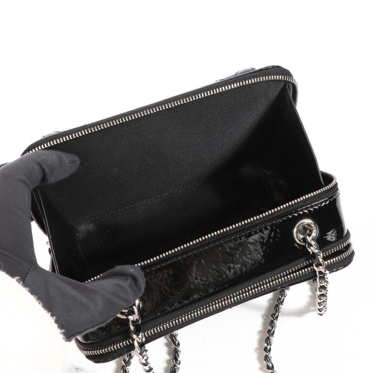 Chanel Black Patent Leather Mini Vanity Crossbody Bag ○ Labellov
