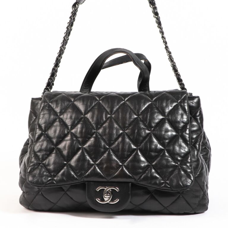 Chanel Triple Compartment Black Lambskin Classic Flap Tote Bag