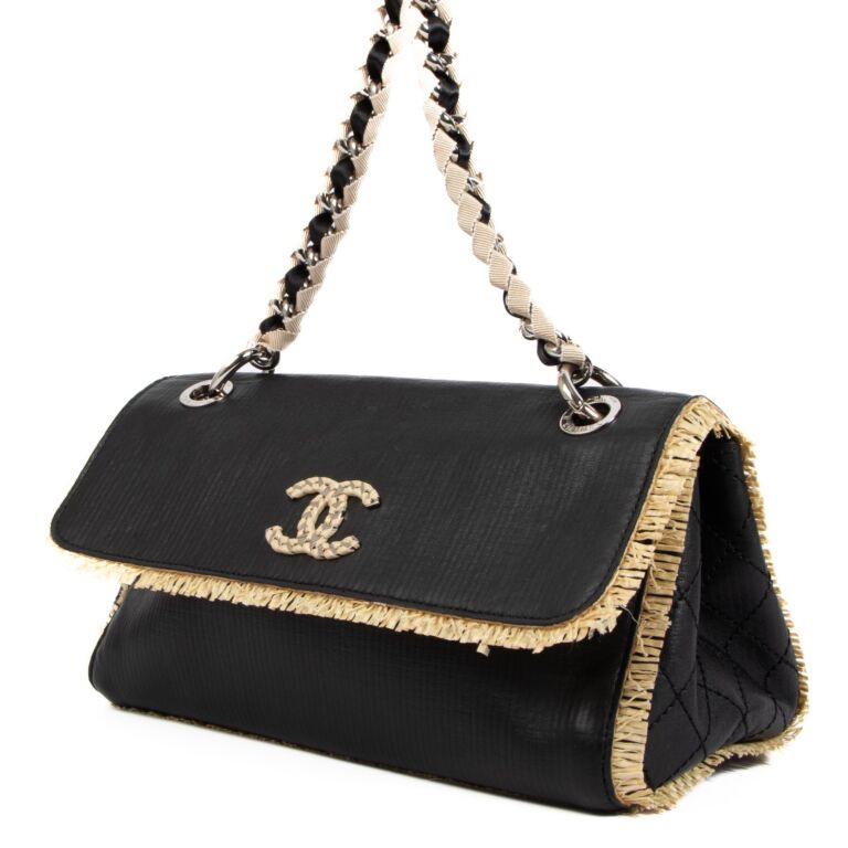 Chanel Vintage Raffia Flap Bag - Black Crossbody Bags, Handbags - CHA757288