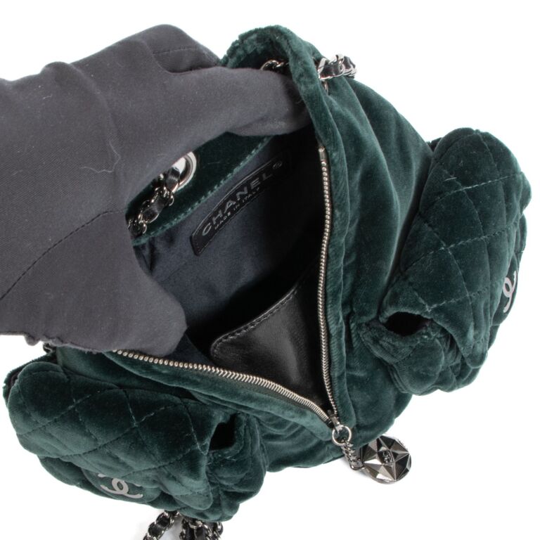 Chanel Dark Green Lambskin Leather & Velvet Mini Boy Bag with