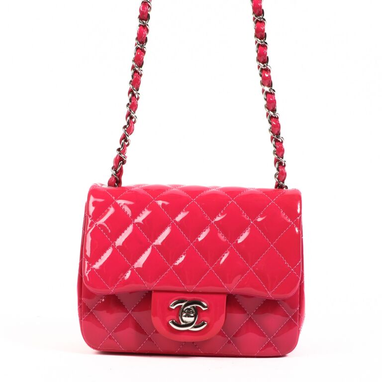 Chanel Classic Flap Bag Mini Pink Patent Leather Silver Hardware