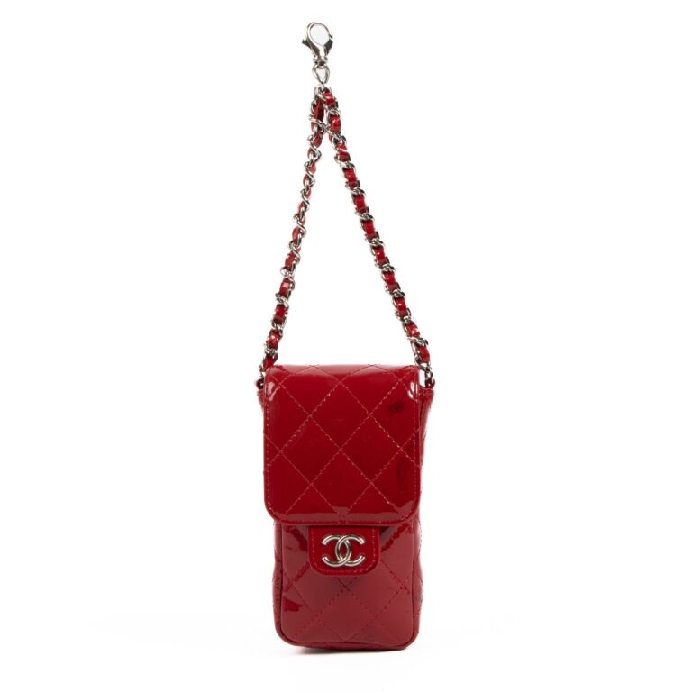Chanel Red Quilted Patent Phone Holder ○ Labellov ○ Buy and Sell Authentic  Luxury