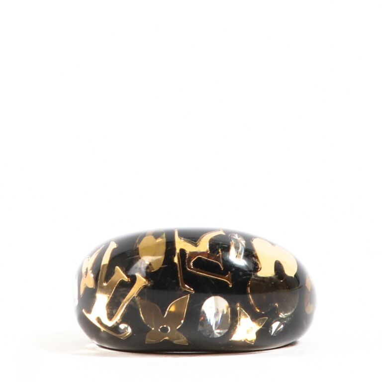 Louis Vuitton Black Resin Gold Tone Monogram Inclusion Ring Size 54.5 Louis  Vuitton