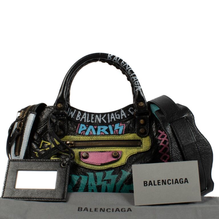 Balenciaga Black Graffiti Arena Mini Classic City Bag Labellov Buy and Sell Authentic Luxury