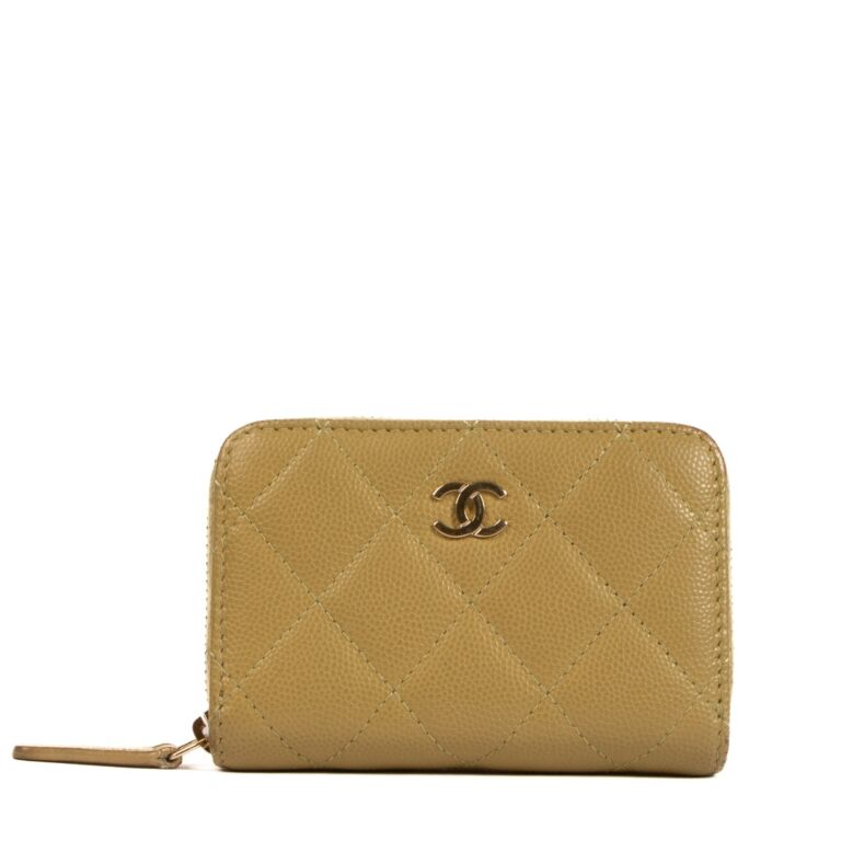 Chanel 22K Light Green Caviar Classic Zipped Coin Purse Wallet