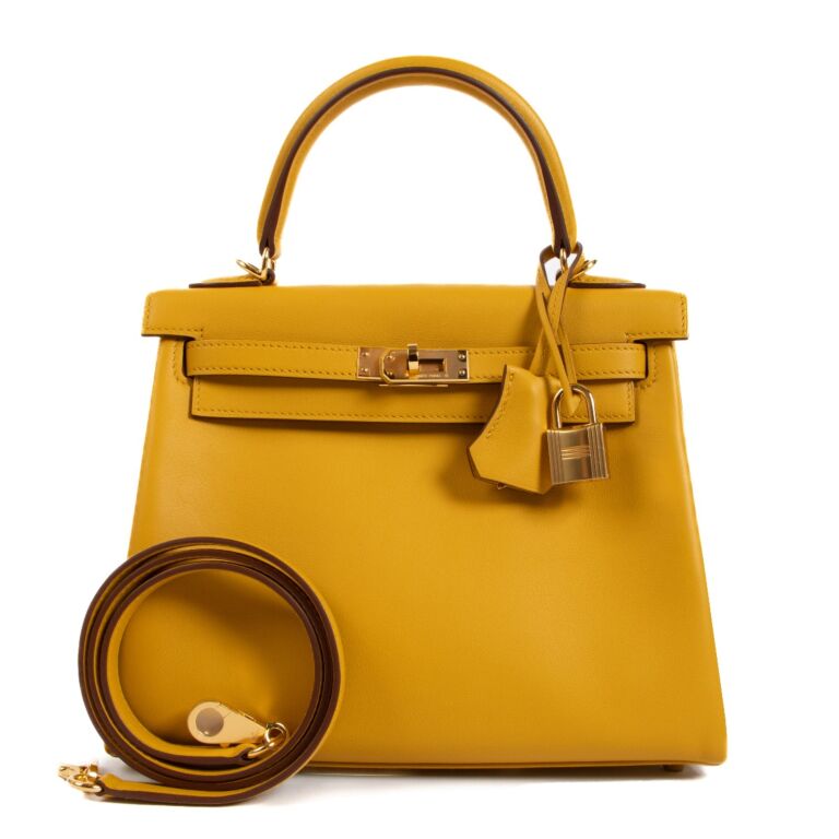 Hermes Kelly 25 Gold Bi-Color Jaune Ambre Verso Shoulder Bag Bag Z