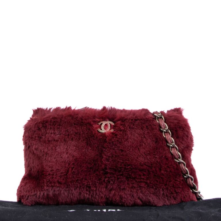 Chanel Burgundy Rabbit Fur Chain Clutch Bag ○ Labellov ○ Buy and