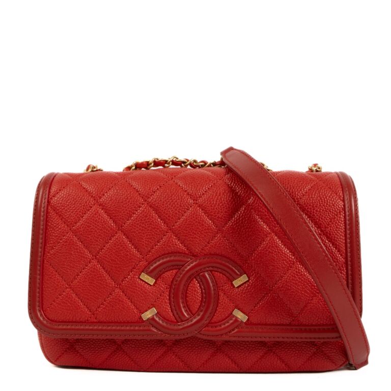 Chanel Red Quilted Caviar Leather Classic Jumbo Double Flap Bag