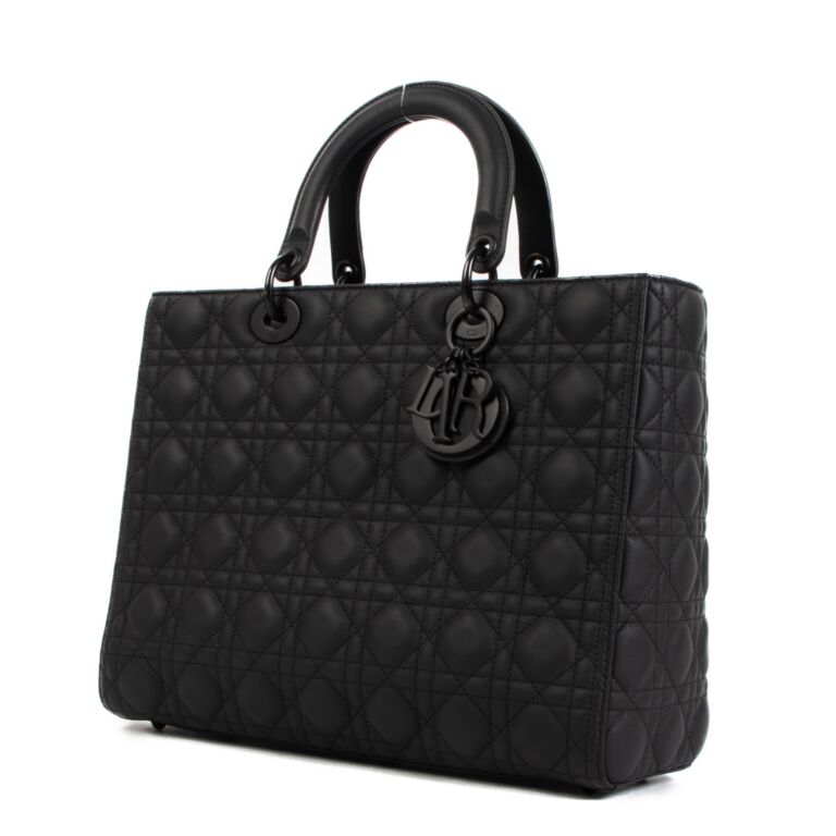 Christian Dior Large Lady Dior Black Ultramatte Cannage Calfskin Labellov Buy and Sell Authentic Luxury