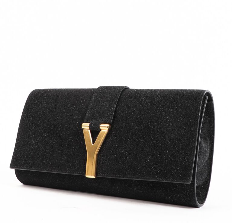 Yves Saint Laurent Black Shimmer Y Clutch Labellov Buy and Sell Authentic Luxury