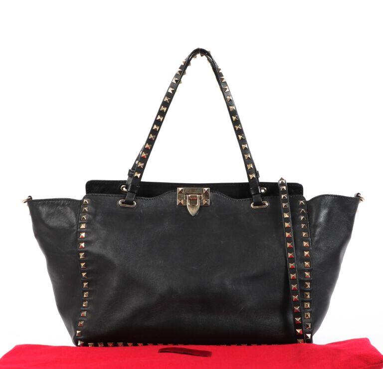 Valentino Garavani Black Medium Rockstud Nappa Leather Bag Labellov Buy and Sell Authentic Luxury